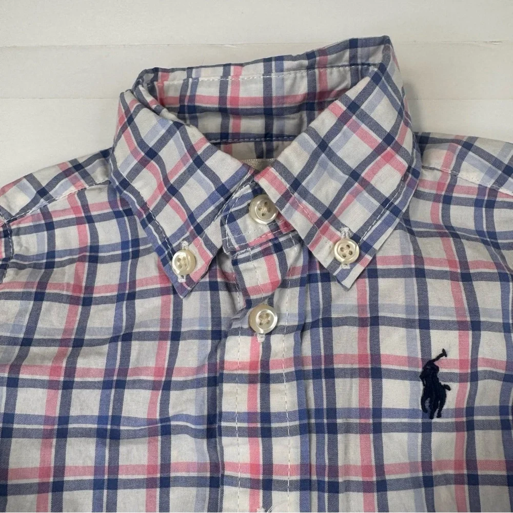Ralph Lauren Baby Shirt Boy's Size 9M Cotton White Plaid Easter Plaid Button Up